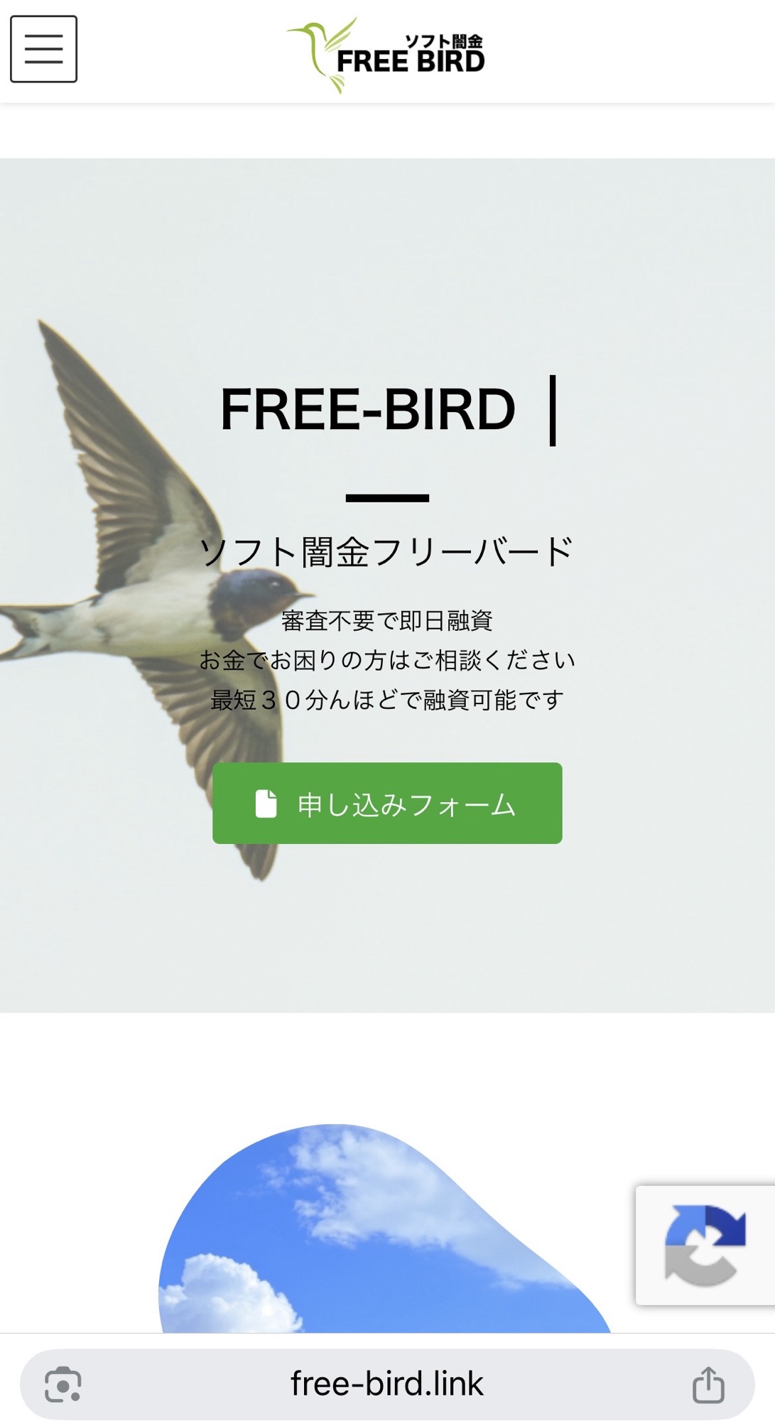 ソフト闇金フリーバードのサイトスクリーンショット